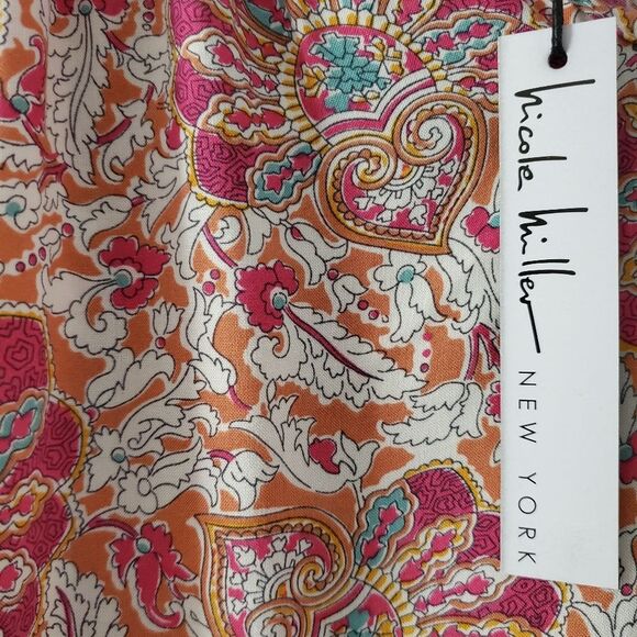 Nicole Miller Balloon Tie Sleeve Flowy Boho Printed Top Size S - Picture 3 of 9